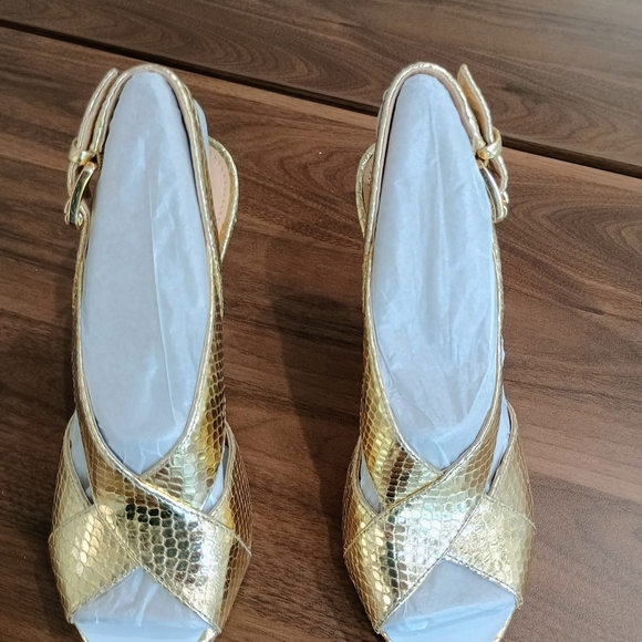 Michael Kors Gold Snakeskin Heels - Picture 2 of 6